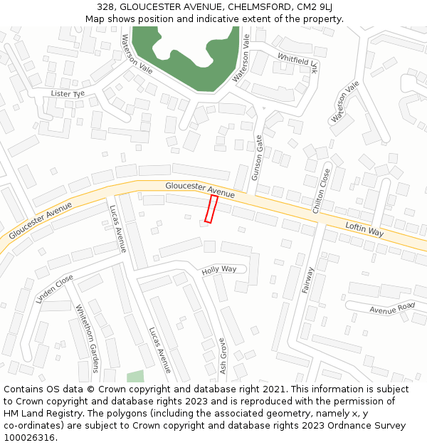 328, GLOUCESTER AVENUE, CHELMSFORD, CM2 9LJ: Location map and indicative extent of plot