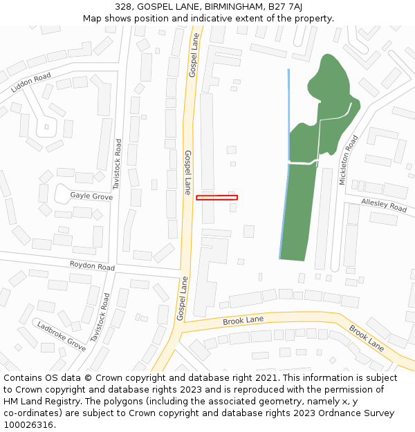 328, GOSPEL LANE, BIRMINGHAM, B27 7AJ: Location map and indicative extent of plot