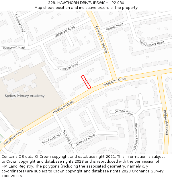 328, HAWTHORN DRIVE, IPSWICH, IP2 0RX: Location map and indicative extent of plot