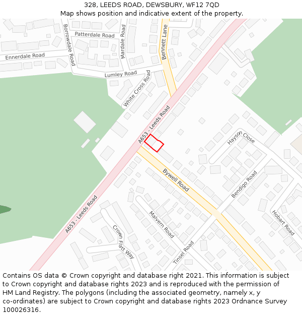 328, LEEDS ROAD, DEWSBURY, WF12 7QD: Location map and indicative extent of plot
