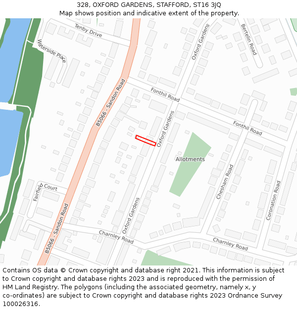 328, OXFORD GARDENS, STAFFORD, ST16 3JQ: Location map and indicative extent of plot