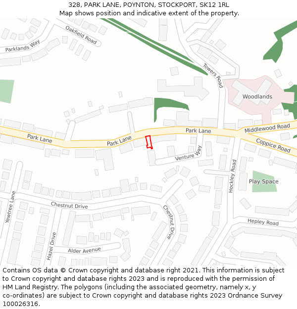 328, PARK LANE, POYNTON, STOCKPORT, SK12 1RL: Location map and indicative extent of plot
