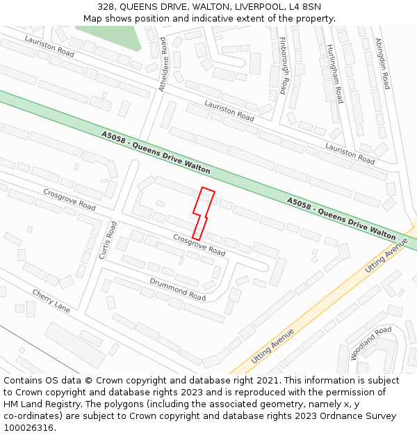 328, QUEENS DRIVE, WALTON, LIVERPOOL, L4 8SN: Location map and indicative extent of plot