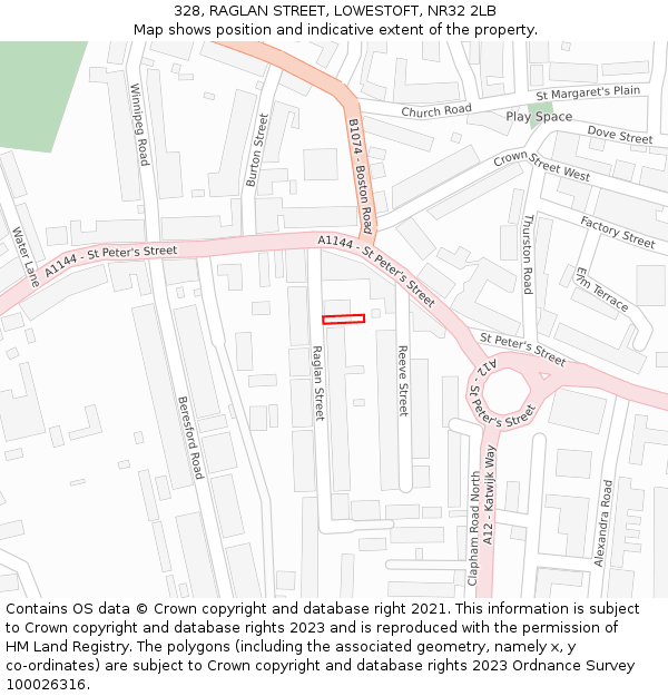328, RAGLAN STREET, LOWESTOFT, NR32 2LB: Location map and indicative extent of plot