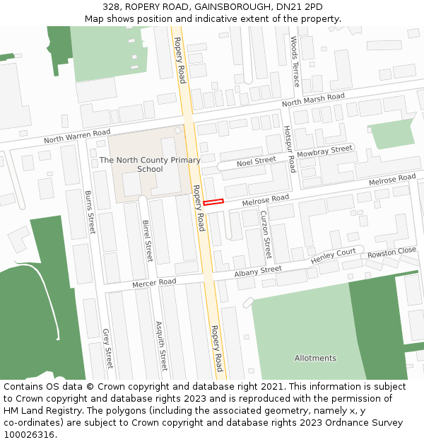 328, ROPERY ROAD, GAINSBOROUGH, DN21 2PD: Location map and indicative extent of plot