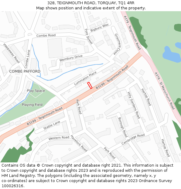 328, TEIGNMOUTH ROAD, TORQUAY, TQ1 4RR: Location map and indicative extent of plot