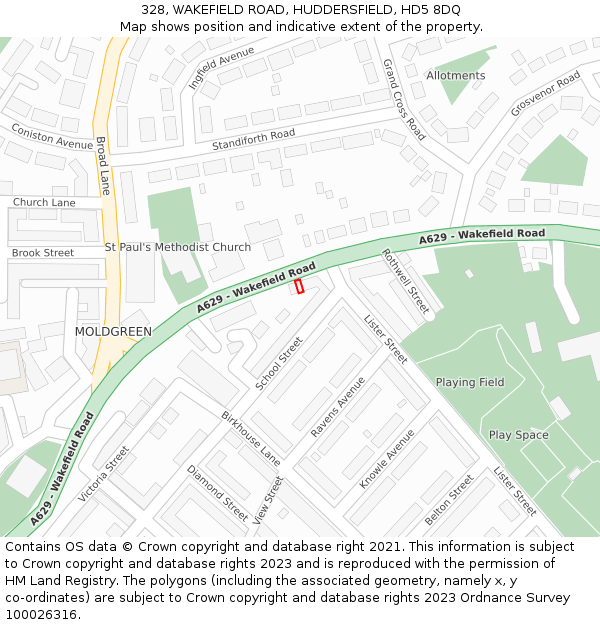 328, WAKEFIELD ROAD, HUDDERSFIELD, HD5 8DQ: Location map and indicative extent of plot