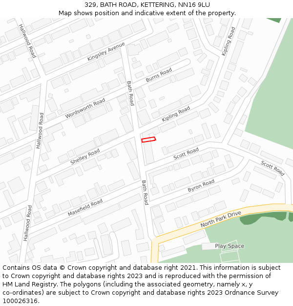 329, BATH ROAD, KETTERING, NN16 9LU: Location map and indicative extent of plot