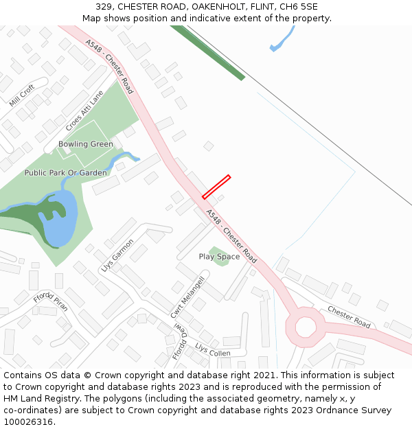 329, CHESTER ROAD, OAKENHOLT, FLINT, CH6 5SE: Location map and indicative extent of plot