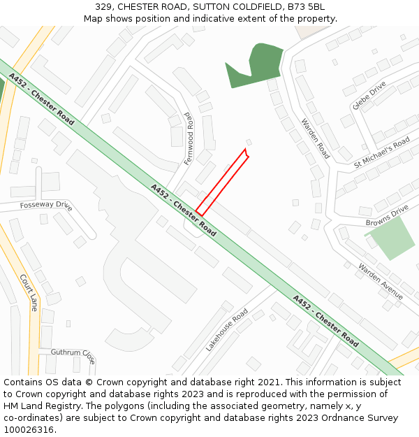 329, CHESTER ROAD, SUTTON COLDFIELD, B73 5BL: Location map and indicative extent of plot
