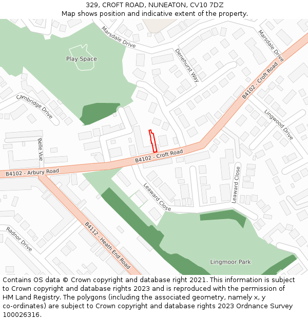 329, CROFT ROAD, NUNEATON, CV10 7DZ: Location map and indicative extent of plot