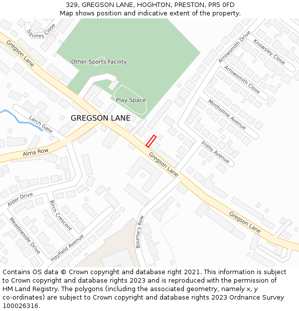 329, GREGSON LANE, HOGHTON, PRESTON, PR5 0FD: Location map and indicative extent of plot
