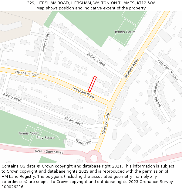 329, HERSHAM ROAD, HERSHAM, WALTON-ON-THAMES, KT12 5QA: Location map and indicative extent of plot