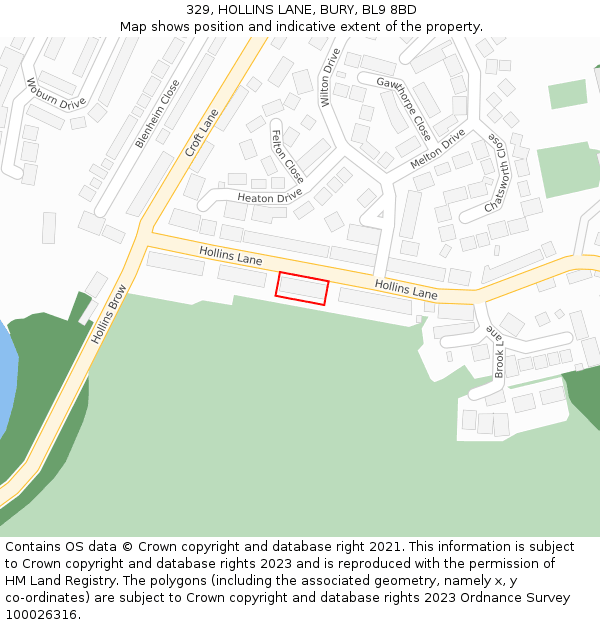 329, HOLLINS LANE, BURY, BL9 8BD: Location map and indicative extent of plot