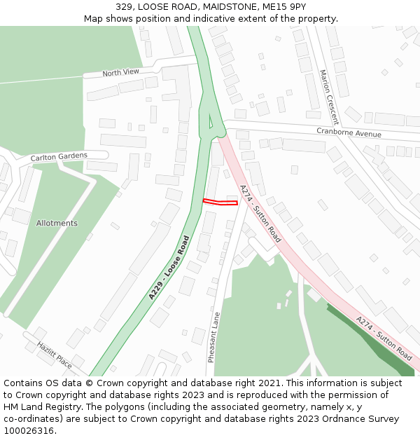 329, LOOSE ROAD, MAIDSTONE, ME15 9PY: Location map and indicative extent of plot
