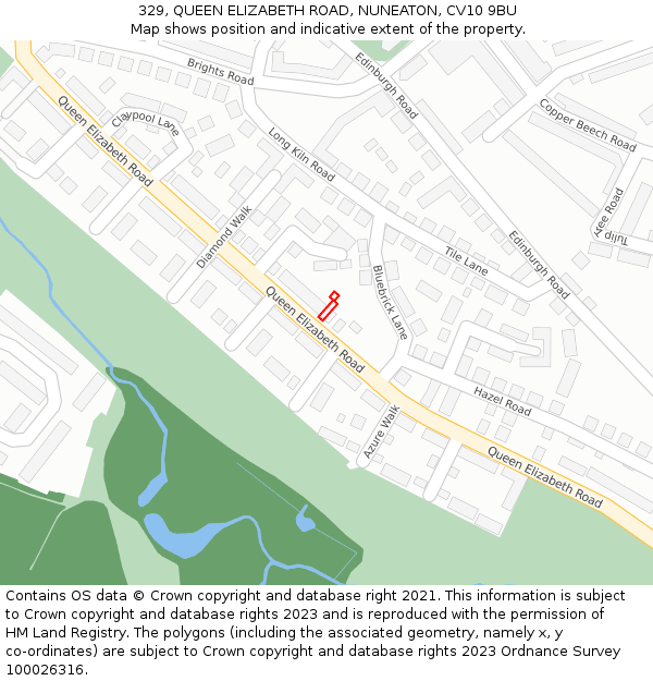 329, QUEEN ELIZABETH ROAD, NUNEATON, CV10 9BU: Location map and indicative extent of plot