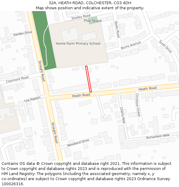 32A, HEATH ROAD, COLCHESTER, CO3 4DH: Location map and indicative extent of plot