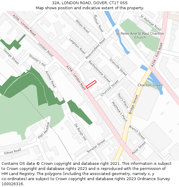 32A, LONDON ROAD, DOVER, CT17 0SS: Location map and indicative extent of plot