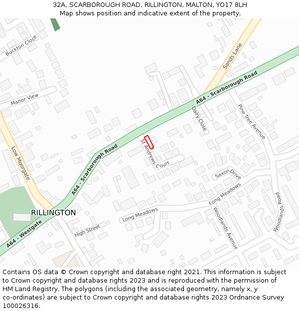 32A, SCARBOROUGH ROAD, RILLINGTON, MALTON, YO17 8LH: Location map and indicative extent of plot