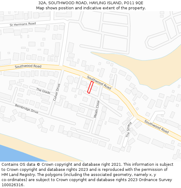 32A, SOUTHWOOD ROAD, HAYLING ISLAND, PO11 9QE: Location map and indicative extent of plot