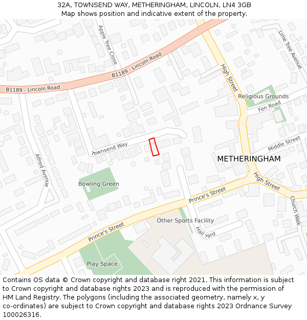 32A, TOWNSEND WAY, METHERINGHAM, LINCOLN, LN4 3GB: Location map and indicative extent of plot