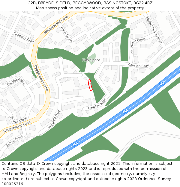 32B, BREADELS FIELD, BEGGARWOOD, BASINGSTOKE, RG22 4RZ: Location map and indicative extent of plot