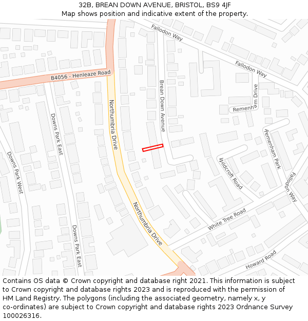 32B, BREAN DOWN AVENUE, BRISTOL, BS9 4JF: Location map and indicative extent of plot