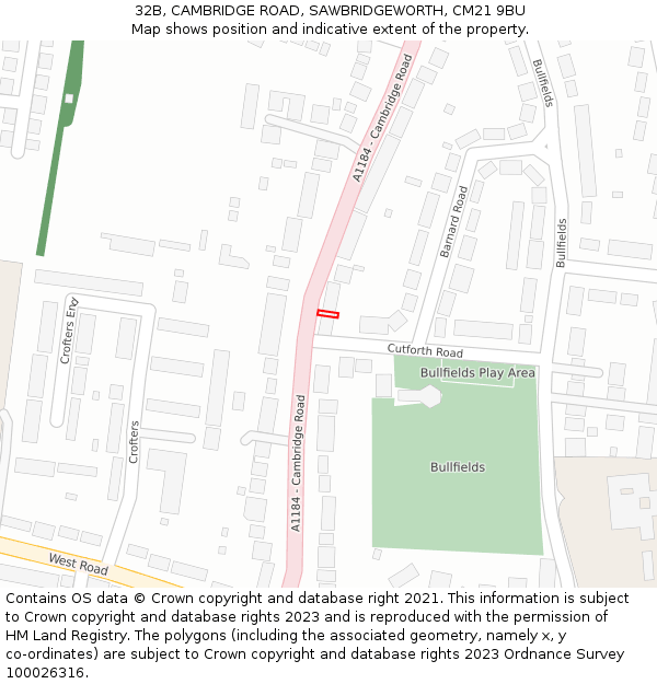 32B, CAMBRIDGE ROAD, SAWBRIDGEWORTH, CM21 9BU: Location map and indicative extent of plot