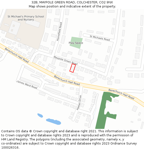 32B, MAYPOLE GREEN ROAD, COLCHESTER, CO2 9NX: Location map and indicative extent of plot