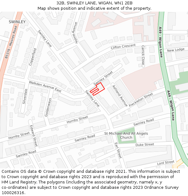 32B, SWINLEY LANE, WIGAN, WN1 2EB: Location map and indicative extent of plot
