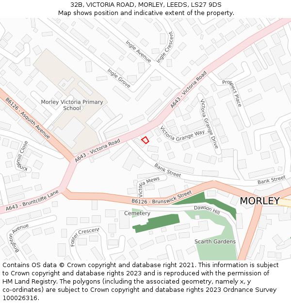 32B, VICTORIA ROAD, MORLEY, LEEDS, LS27 9DS: Location map and indicative extent of plot