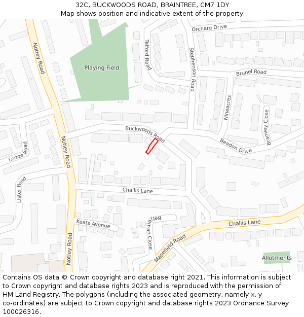 32C, BUCKWOODS ROAD, BRAINTREE, CM7 1DY: Location map and indicative extent of plot