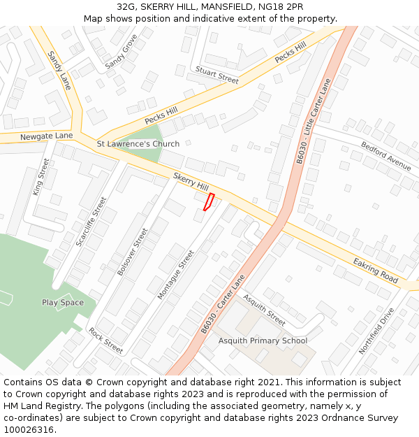 32G, SKERRY HILL, MANSFIELD, NG18 2PR: Location map and indicative extent of plot