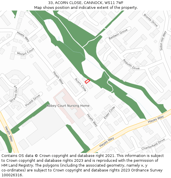 33, ACORN CLOSE, CANNOCK, WS11 7WF: Location map and indicative extent of plot