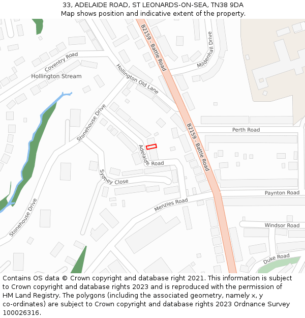 33, ADELAIDE ROAD, ST LEONARDS-ON-SEA, TN38 9DA: Location map and indicative extent of plot
