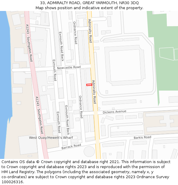 33, ADMIRALTY ROAD, GREAT YARMOUTH, NR30 3DQ: Location map and indicative extent of plot