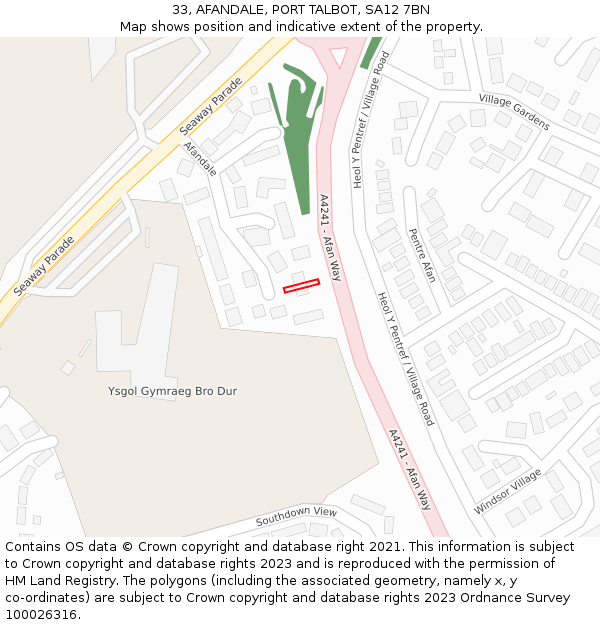 33, AFANDALE, PORT TALBOT, SA12 7BN: Location map and indicative extent of plot