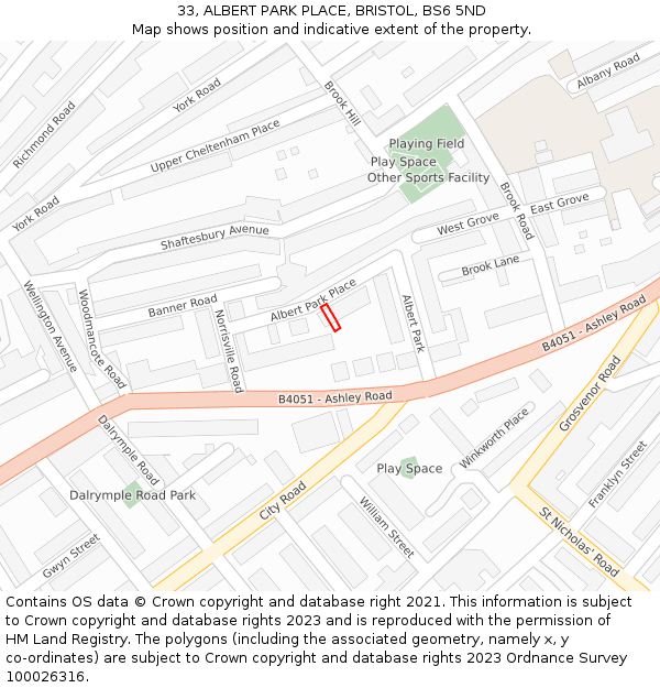 33, ALBERT PARK PLACE, BRISTOL, BS6 5ND: Location map and indicative extent of plot