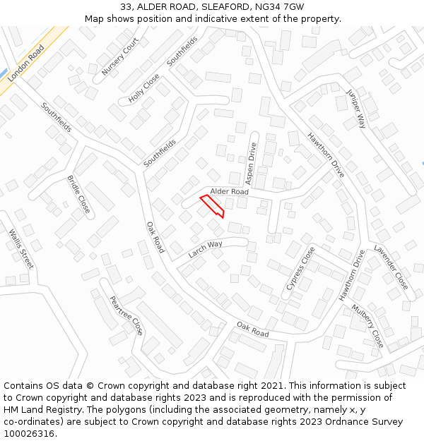 33, ALDER ROAD, SLEAFORD, NG34 7GW: Location map and indicative extent of plot
