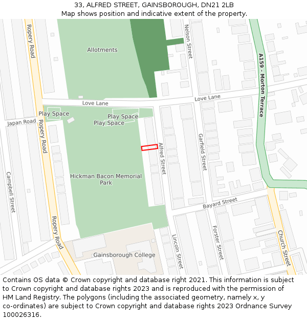33, ALFRED STREET, GAINSBOROUGH, DN21 2LB: Location map and indicative extent of plot