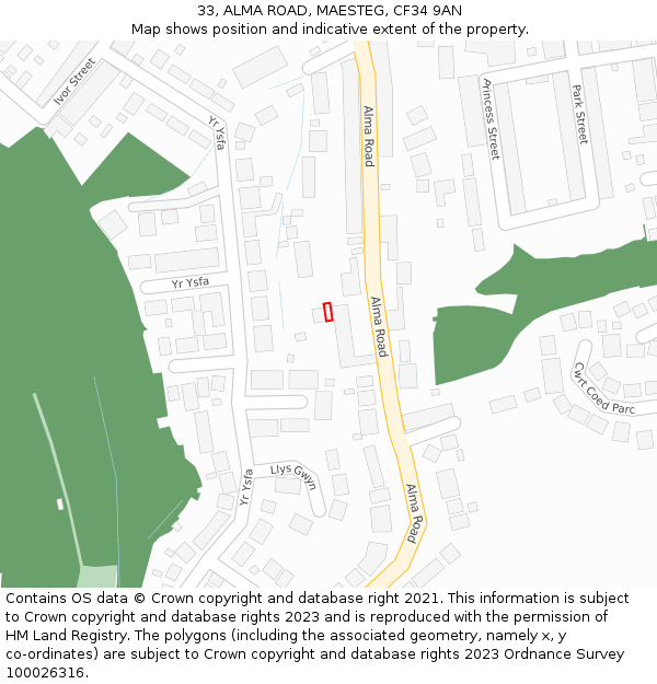 33, ALMA ROAD, MAESTEG, CF34 9AN: Location map and indicative extent of plot