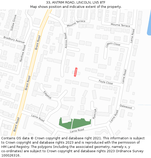 33, ANTRIM ROAD, LINCOLN, LN5 8TF: Location map and indicative extent of plot