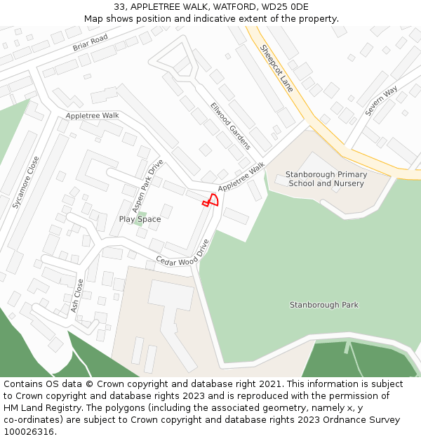 33, APPLETREE WALK, WATFORD, WD25 0DE: Location map and indicative extent of plot