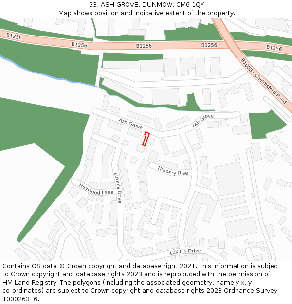 33, ASH GROVE, DUNMOW, CM6 1QY: Location map and indicative extent of plot
