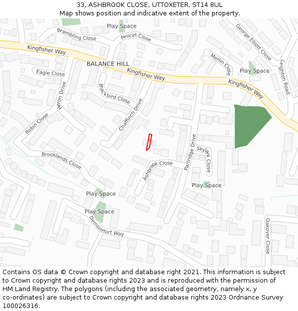 33, ASHBROOK CLOSE, UTTOXETER, ST14 8UL: Location map and indicative extent of plot
