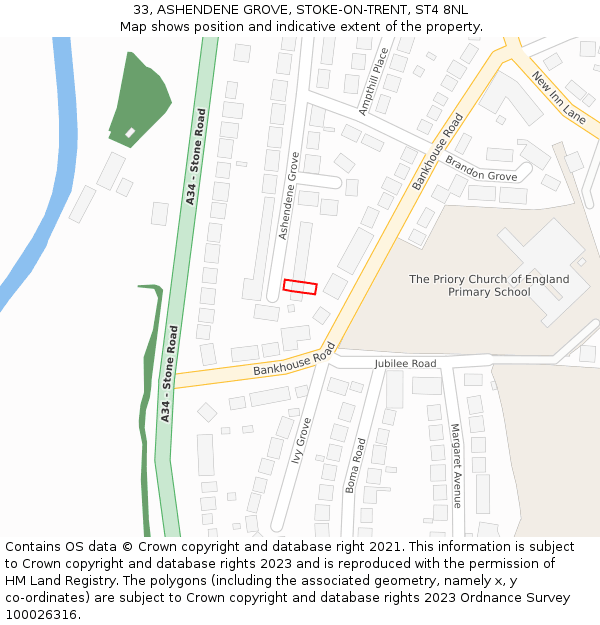33, ASHENDENE GROVE, STOKE-ON-TRENT, ST4 8NL: Location map and indicative extent of plot