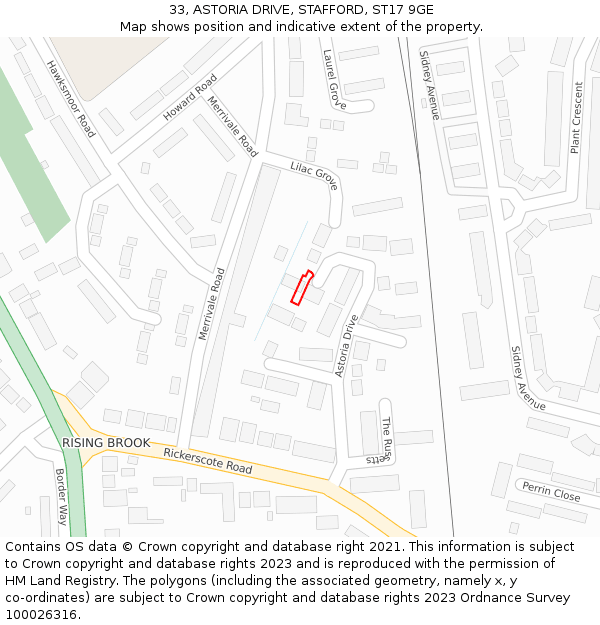 33, ASTORIA DRIVE, STAFFORD, ST17 9GE: Location map and indicative extent of plot
