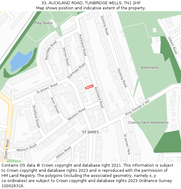 33, AUCKLAND ROAD, TUNBRIDGE WELLS, TN1 2HP: Location map and indicative extent of plot