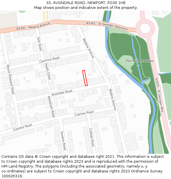 33, AVONDALE ROAD, NEWPORT, PO30 1HE: Location map and indicative extent of plot