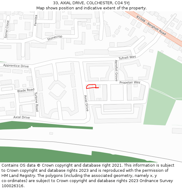 33, AXIAL DRIVE, COLCHESTER, CO4 5YJ: Location map and indicative extent of plot
